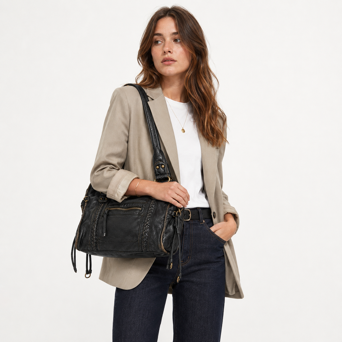 Vivia™ Retro Schultertasche – Vintage Leder Handtasche für Damen