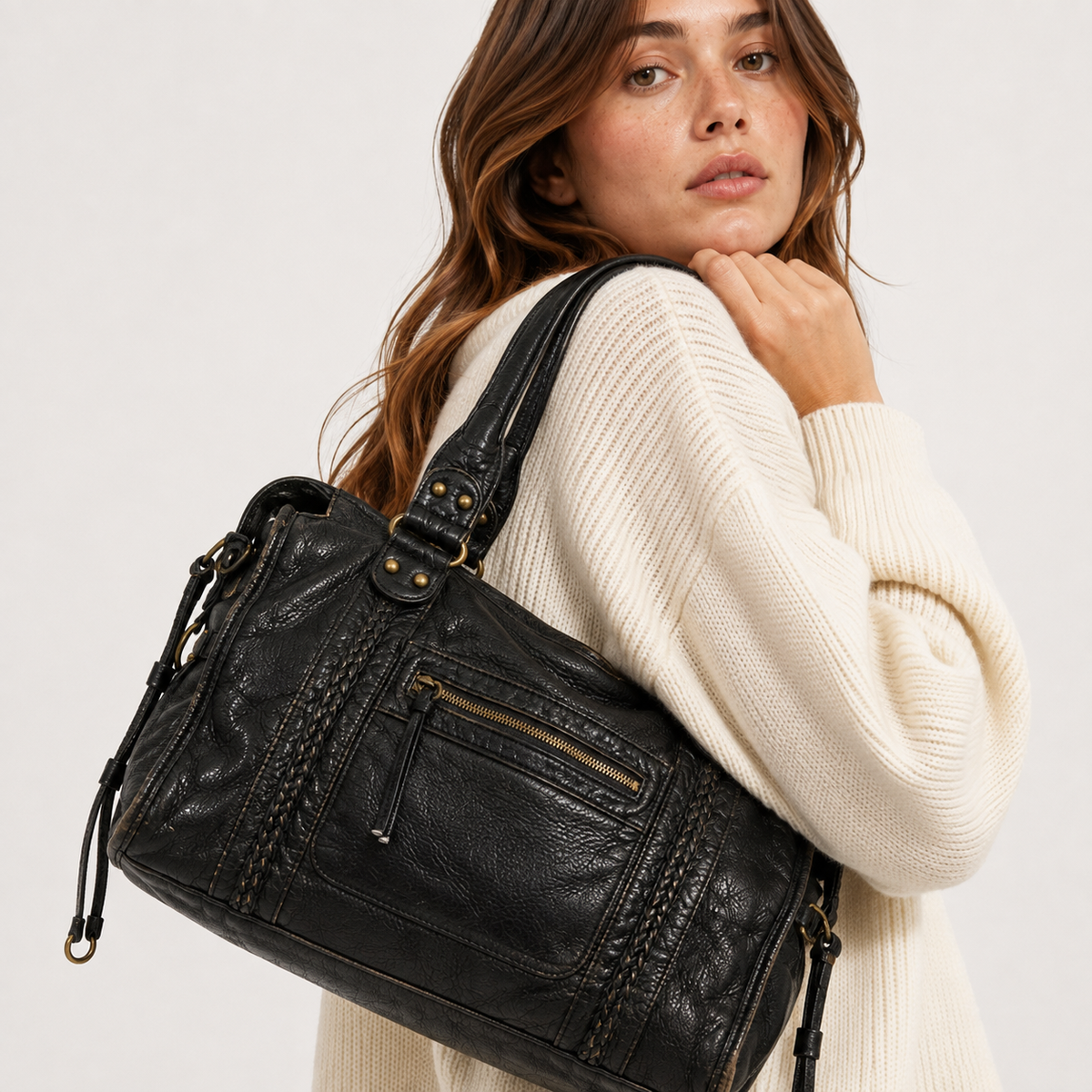 Vivia™ Retro Schultertasche – Vintage Leder Handtasche für Damen